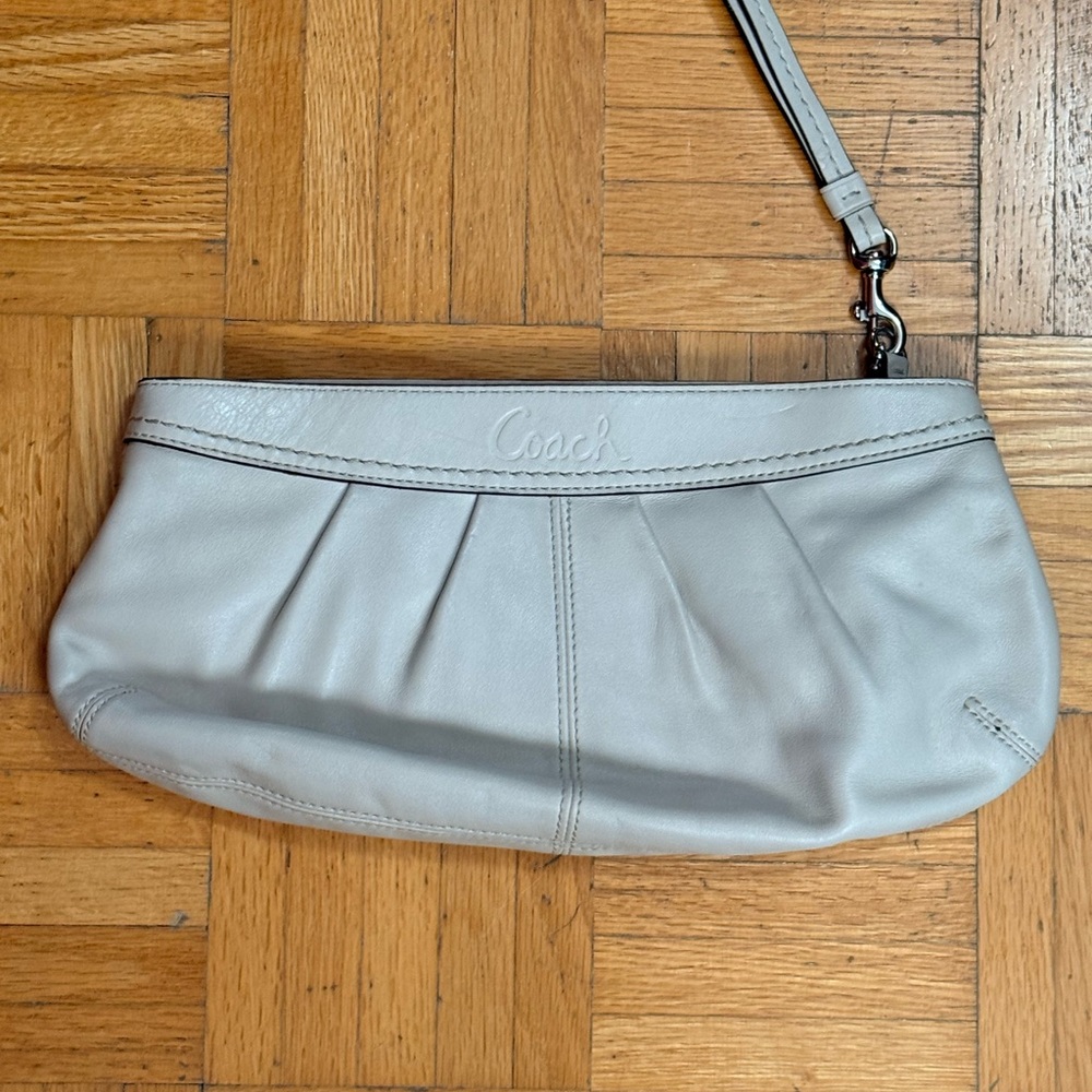 Coach Light cream Leather Pleated Wristlet Clutch